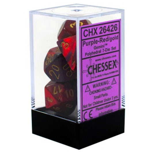 Chessex Gemini Polyhedral 7-Die Set - Purple-Red w/Gold