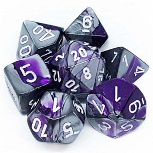 Chessex Gemini Polyhedral 7-Die Set - Purple-Steel w/White