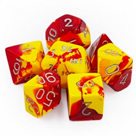 Chessex Gemini Polyhedral 7-Die Set - Red-Yellow w/Silver