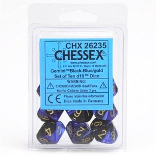 Chessex Gemini Polyhedral Ten D10 Sets - Black-Blue w/Gold