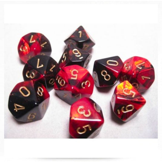 Chessex Gemini Polyhedral Ten D10 Sets - Black-Red w/Gold