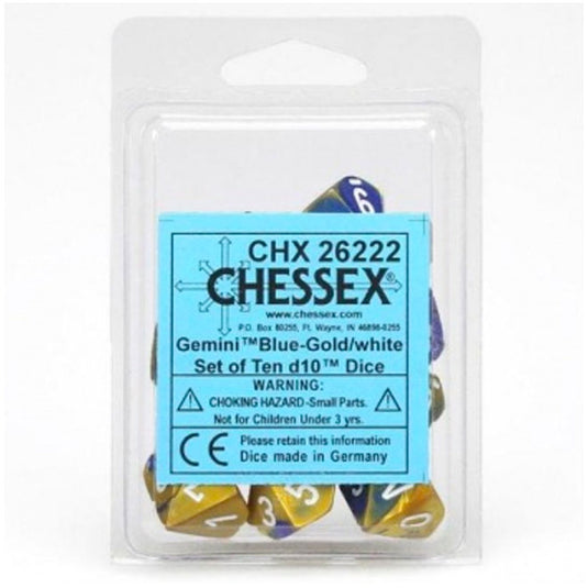 Chessex Gemini Polyhedral Ten D10 Sets - Blue-Gold w/White