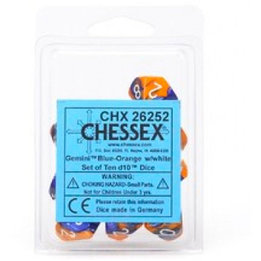 Chessex Gemini Polyhedral Ten D10 Sets - Blue-Orange w/White