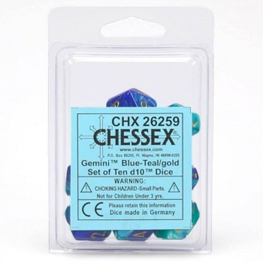 Chessex Gemini Polyhedral Ten D10 Sets - Blue-Teal w/Gold