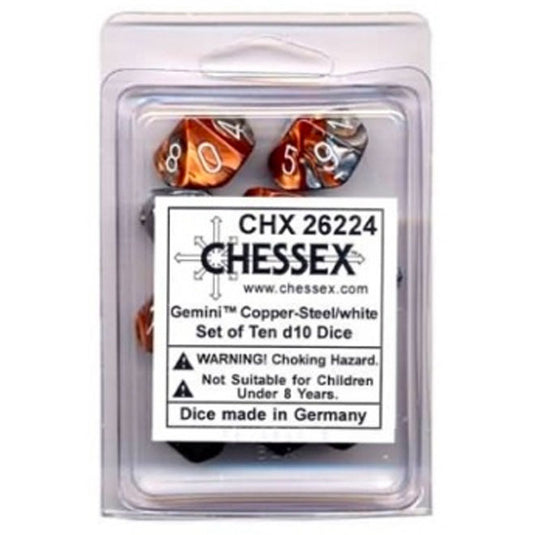 Chessex Gemini Polyhedral Ten D10 Sets - Copper-Steel w/White