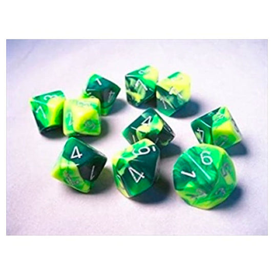 Chessex Gemini Polyhedral Ten D10 Sets - Green-Yellow w/Silver