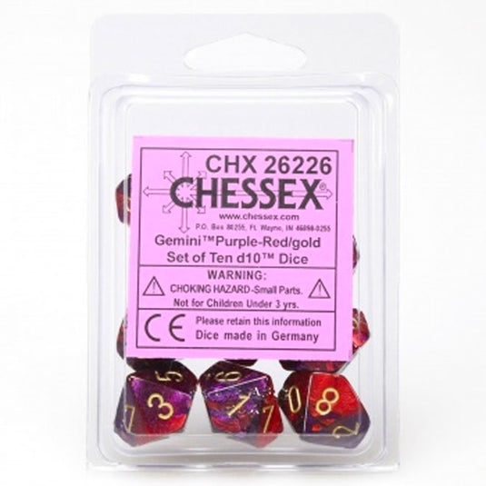 Chessex Gemini Polyhedral Ten D10 Sets - Purple-Red w/Gold