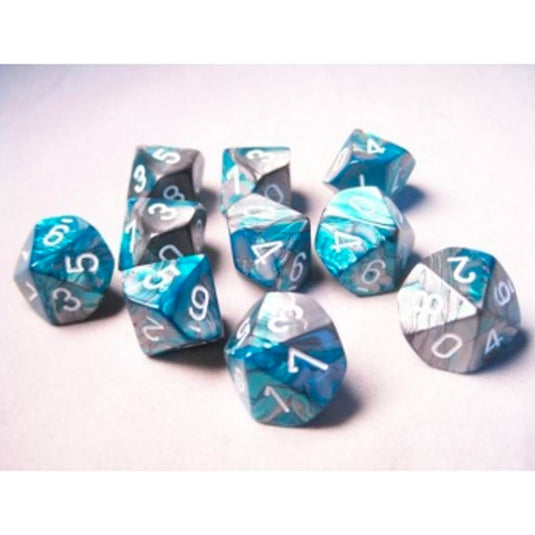 Chessex Gemini Polyhedral Ten d10 Sets - Steel-Teal w/White