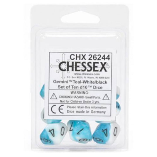 Chessex Gemini Polyhedral Ten d10 Sets - White-Teal w/Black