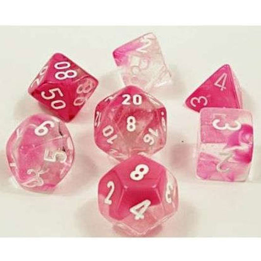 Chessex Lab Dice 4 - 7 Die Set Gemini Clear-Pink/white Luminary