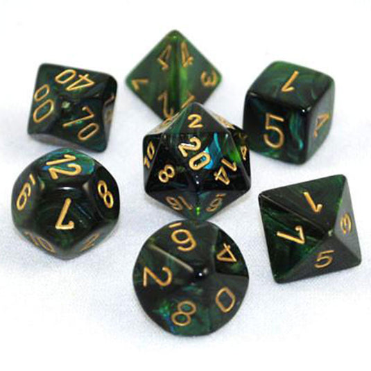 Chessex - Scarab - Mini-Polyhedral 7-Die Set - Jade/gold