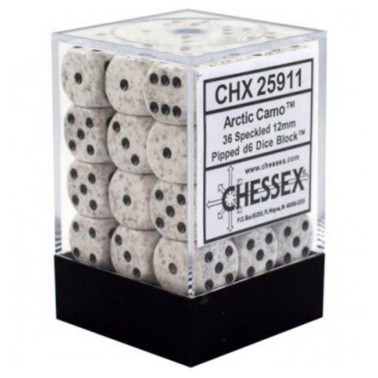 Chessex Speckled 12mm d6 Dice Blocks with Pips (36 Dice) - Arctic Camo