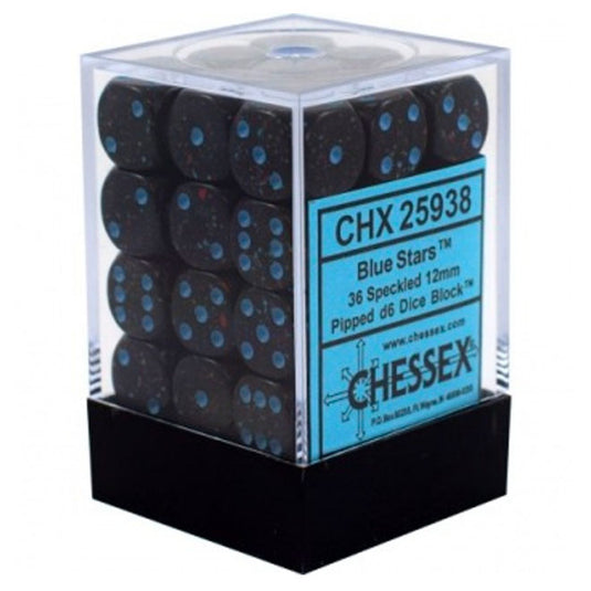 Chessex Speckled 12mm d6 Dice Blocks with Pips (36 Dice) - Blue Stars