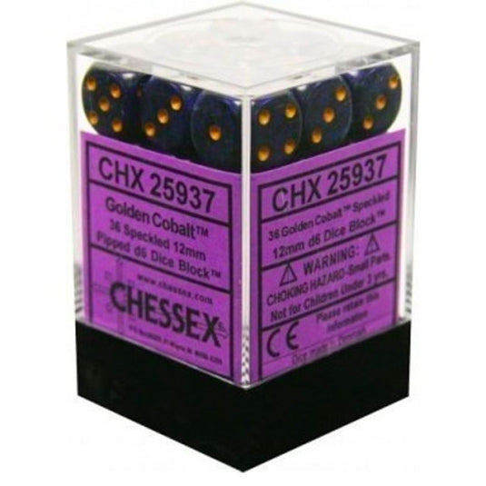 Chessex Speckled 12mm d6 Dice Blocks with Pips (36 Dice) - Golden Cobalt