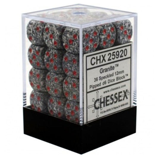 Chessex Speckled 12mm d6 Dice Blocks with Pips (36 Dice) - Granite