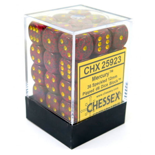 Chessex Speckled 12mm d6 Dice Blocks with Pips (36 Dice) - Mercury