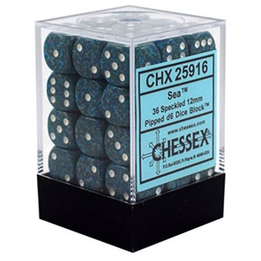 Chessex Speckled 12mm d6 Dice Blocks with Pips (36 Dice) - Sea