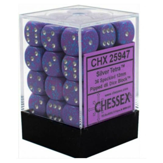 Chessex Speckled 12mm d6 Dice Blocks with Pips (36 Dice) - Silver Tetra