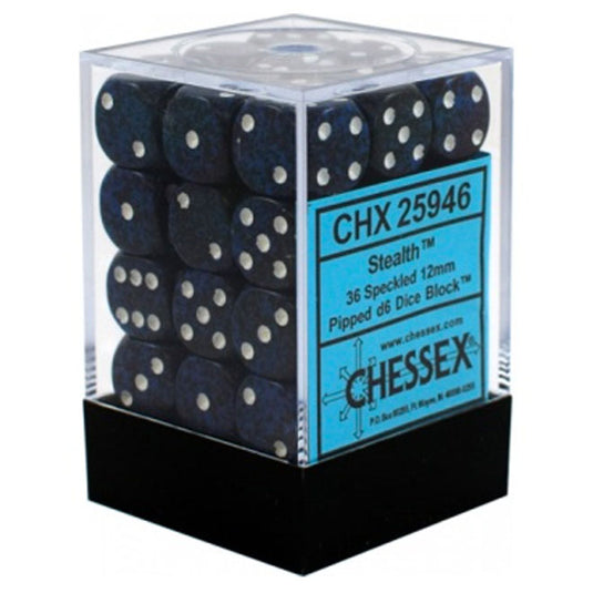 Chessex Speckled 12mm d6 Dice Blocks with Pips (36 Dice) - Stealth