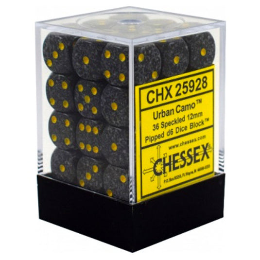 Chessex Speckled 12mm d6 Dice Blocks with Pips (36 Dice) - Urban Camo