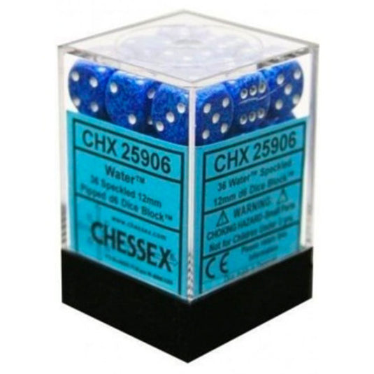 Chessex Speckled 12mm d6 Dice Blocks with Pips (36 Dice) - Water