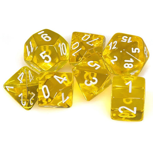 Chessex - Translucent - 16mm Polyhedral 7-Dice Set - Yellow w/White