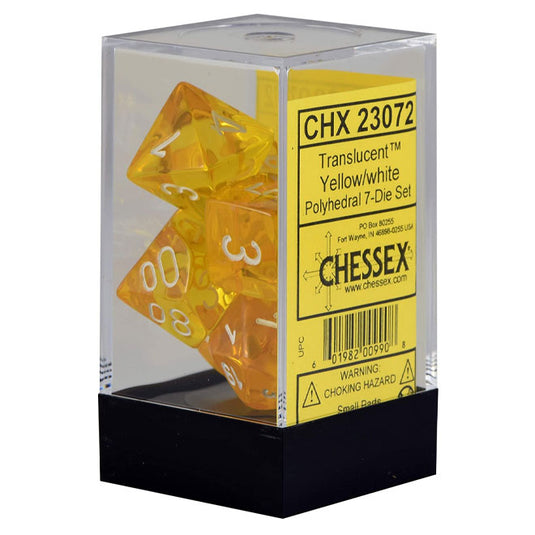 Chessex - Translucent - 16mm Polyhedral 7-Dice Set - Yellow w/White