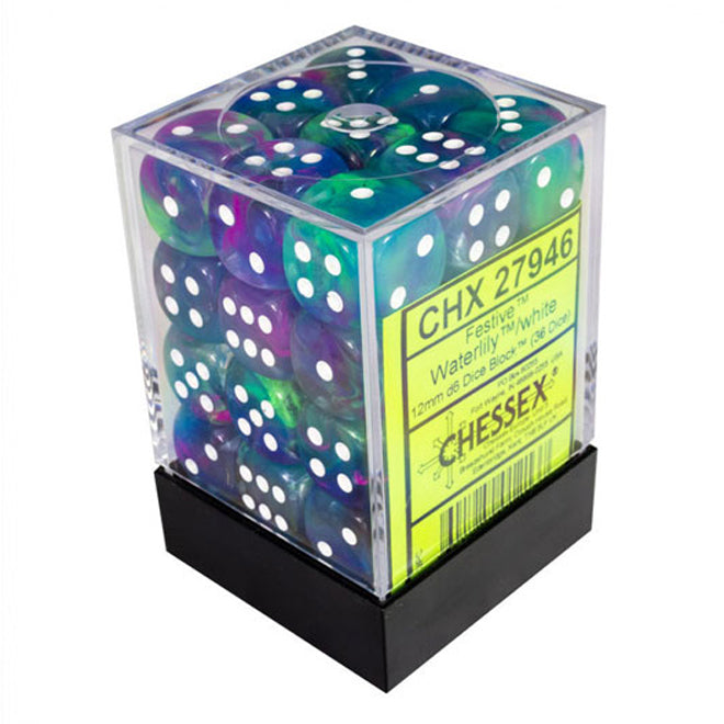 Chessex Dés Signature D6 12 Mm – Bloc De 36 Dés Marble Ivoire Avec Points Noirs, Parfait Pour Jeux De Rôle Et Table
