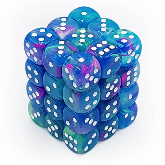 Chessex - Signature - 12mm d6 with pips Dice Blocks (36 Dice) - Festive Waterlily/white