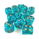 Chessex - Borealis 16mm d6 - Teal/gold - Luminary Dice Block (12 dice)