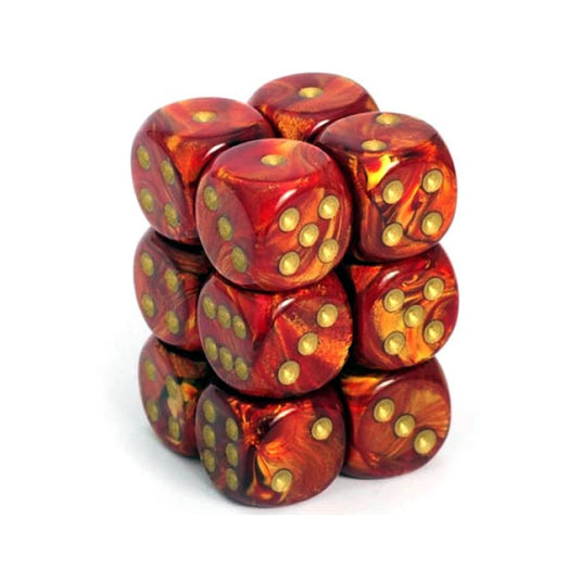 Chessex - Signature - 16mm d6 with pips Dice Blocks (12 Dice) - Scarab Scarlet w/gold