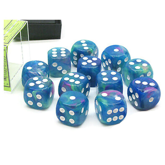 Chessex - Signature - 16mm D6 W/ Pips Blocks (12 Dice) - Festive Waterlily/white