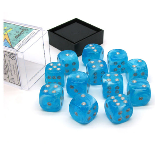 Chessex - Signature - 16mm D6 W/ Pips Blocks (12 Dice) - Luminary Sky/silver