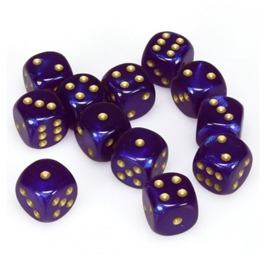 Chessex - Borealis - 16mm - d6 - Royal Purple/gold Luminary Dice Block (12 dice)