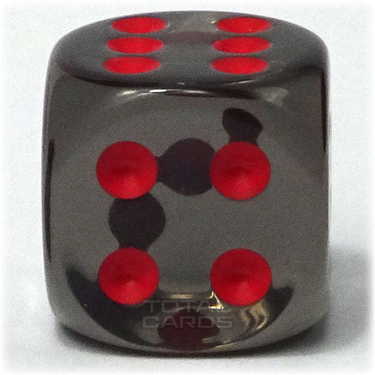 Chessex - Translucent 16mm D6 w/pips - Smoke w/Red