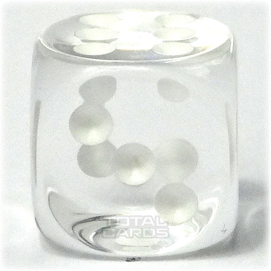 Chessex - Translucent 16mm D6 w/pips - Clear w/White