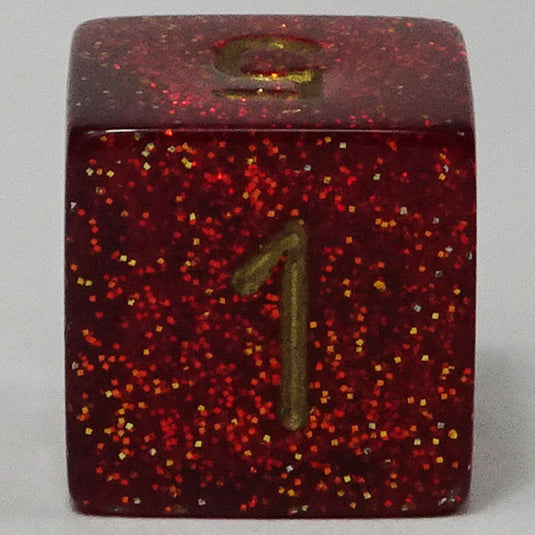 Chessex - Signature 16mm D6 -  Glitter - Ruby with Gold