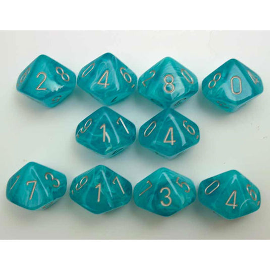 Chessex - Signature - 16mm Polyhedral D10 10-Dice Set - Cirrus Aqua with Silver