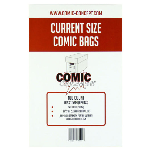 Comic Concepts - Resealable Comic Bags - Current Size 175 x 267mm - Pack of 100
