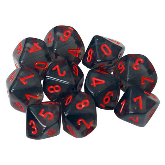 Chessex - Translucent - Polyhedral D10 10-Dice Blocks - Smoke w/Red