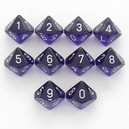 Chessex - Translucent - Polyhedral D10 10-Dice Blocks - Purple w/White