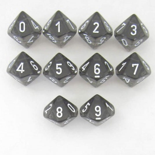 Chessex - Translucent - Polyhedral D10 10-Dice Blocks - Smoke w/White