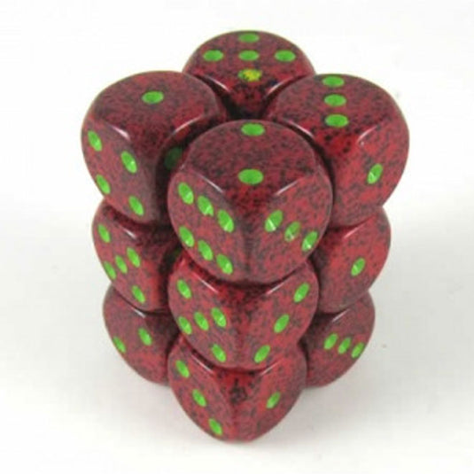 Chessex - Speckled - 16mm D6 W/Pips 12-Dice Blocks - Strawberry