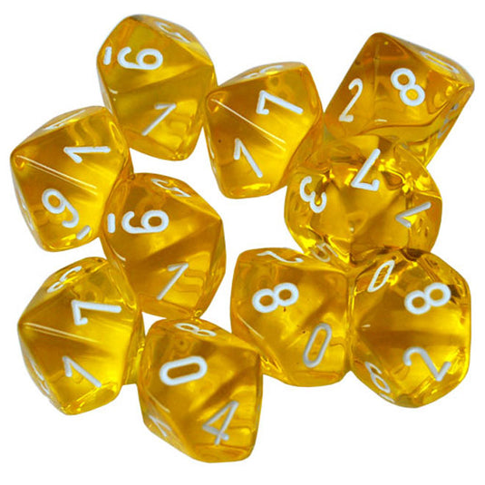 Chessex - Translucent - Polyhedral D10 10-Dice Blocks - Yellow w/White