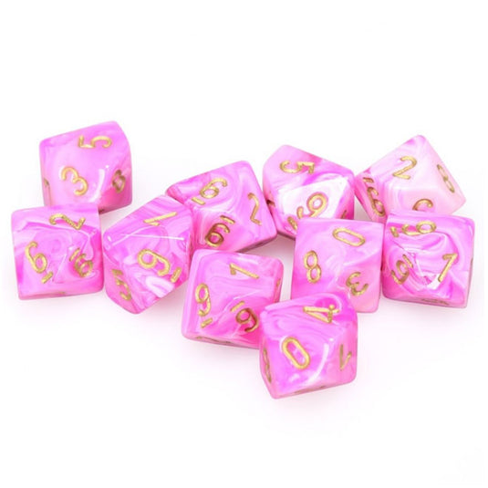 Chessex - Signature - 16mm D10 W/gold (10 Dice) - Vortex Pink