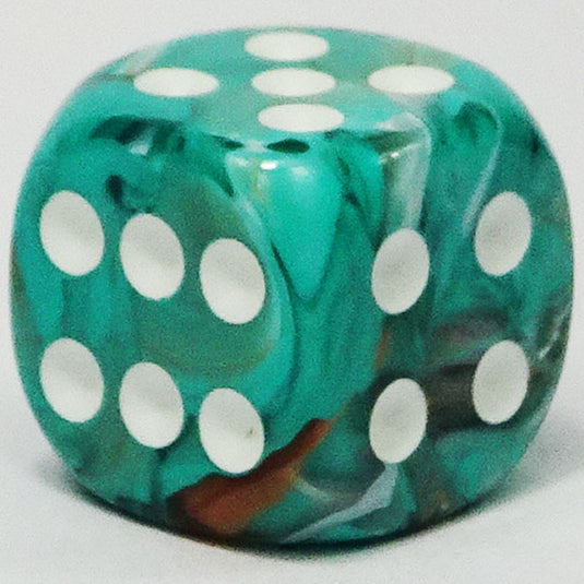 Chessex - Signature 12mm D6 -  Marble - Oxi-Copper with White