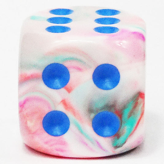 Chessex - Signature 16mm D6 W/Pips -  Festive - Pop Art with Blue