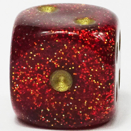 Chessex - Signature 16mm D6 W/Pips -  Glitter - Ruby with Gold