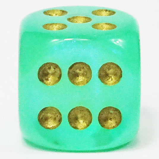 Chessex - Signature 16mm D6 W/Pips -  Borealis - Light Green with Gold