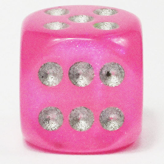 Chessex - Signature 16mm D6 W/Pips -  Borealis - Pink with Silver